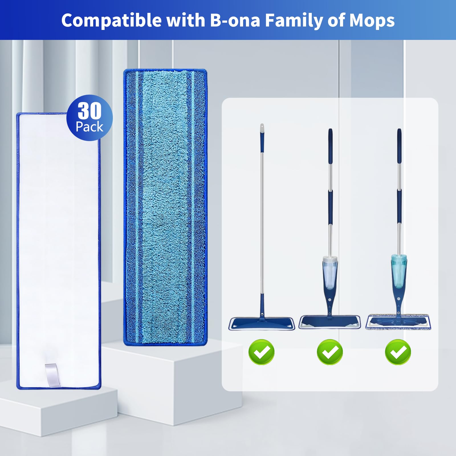 Paquete de 30 almohadillas de limpieza de microfibra para la familia de fregonas Bona, lavables y reutilizables, repuesto seguro para suelos de madera dura y multisuperficie, superabsorbentes