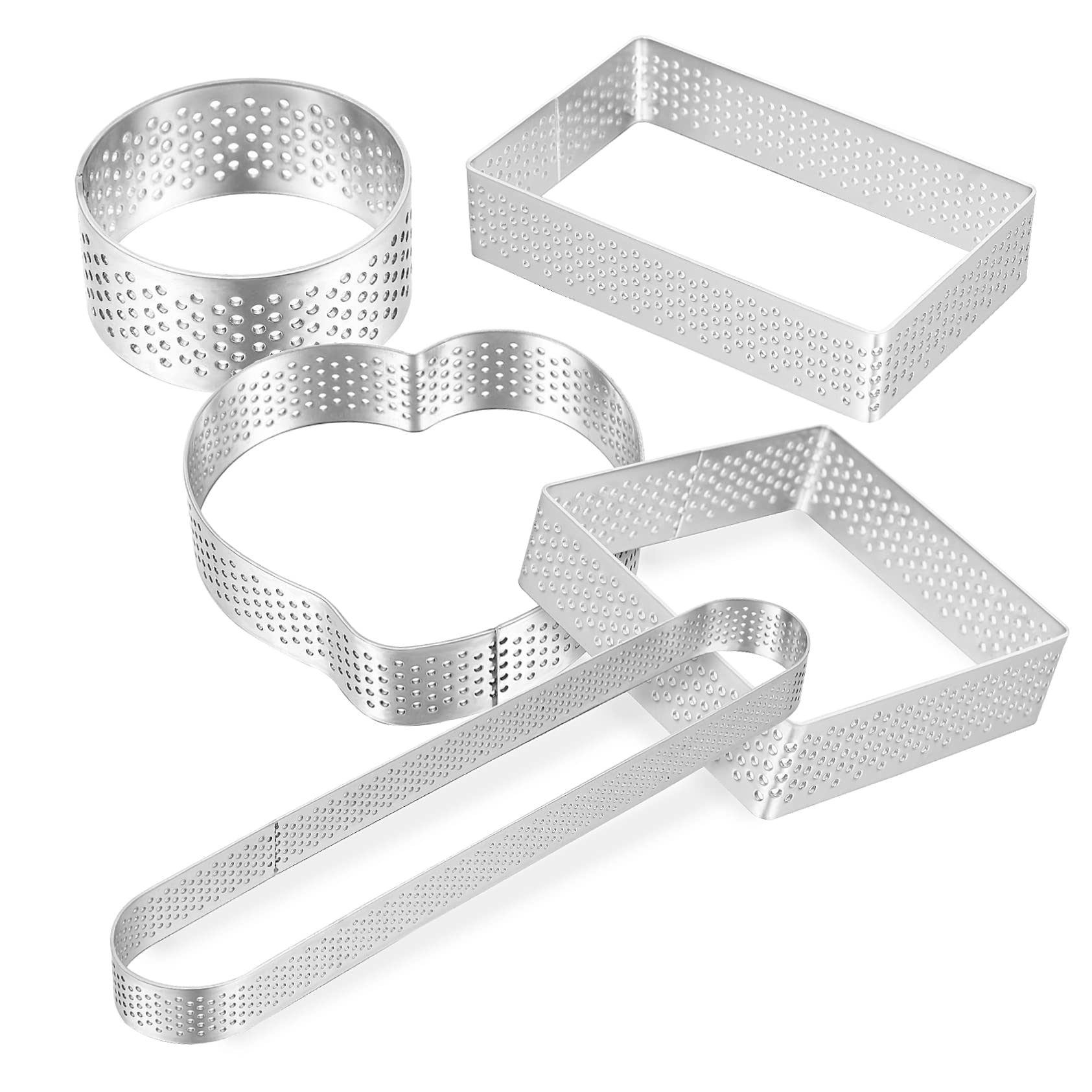 OFFSCH 5 Pcs Stainless Steel Tart Rings Perforated Cake Molds for Easy Release for Baking Pies Cakes and Mousses Versatile Kitchen Tools for Family Desserts