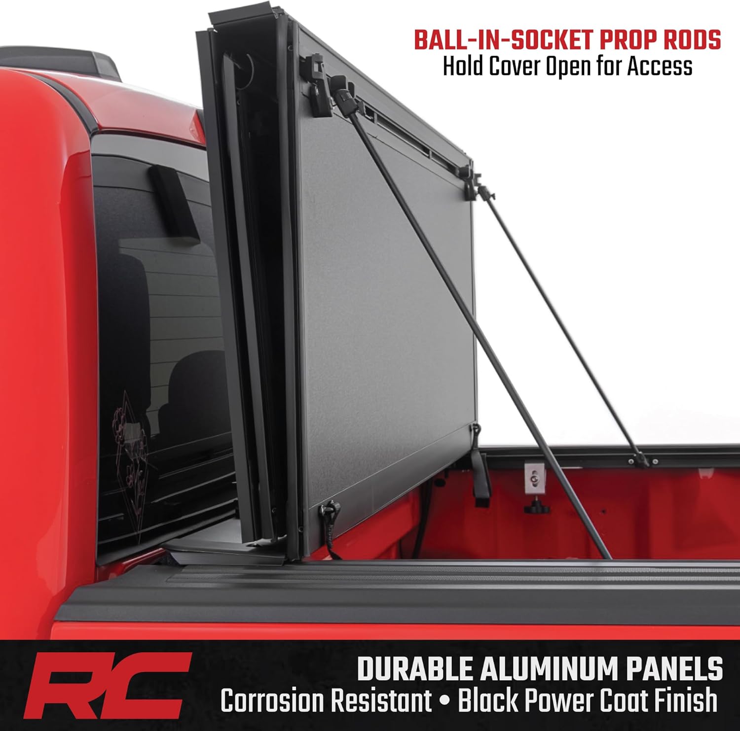 Rough Country Hard Tri-Fold Flip Up Truck Bed Tonneau Cover for Ford F-150 (2015-2020) - Flush Folding Aluminum Bed Cover, Fits 6'7" Bed
