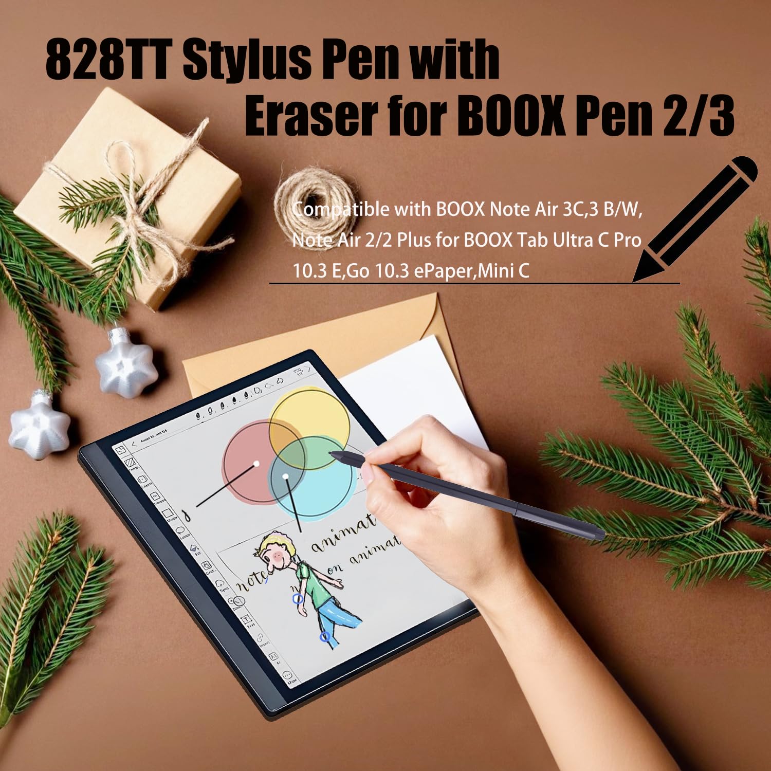 Penna stilo 828TT con gomma per BOOX Pen 2/3 compatibile con BOOX Note Air 3C, 3 B/W, Note Air 2/2 Plus per BOOX Tab Ultra C Pro 10.3 E, Go 10.3 ePaper, Mini C