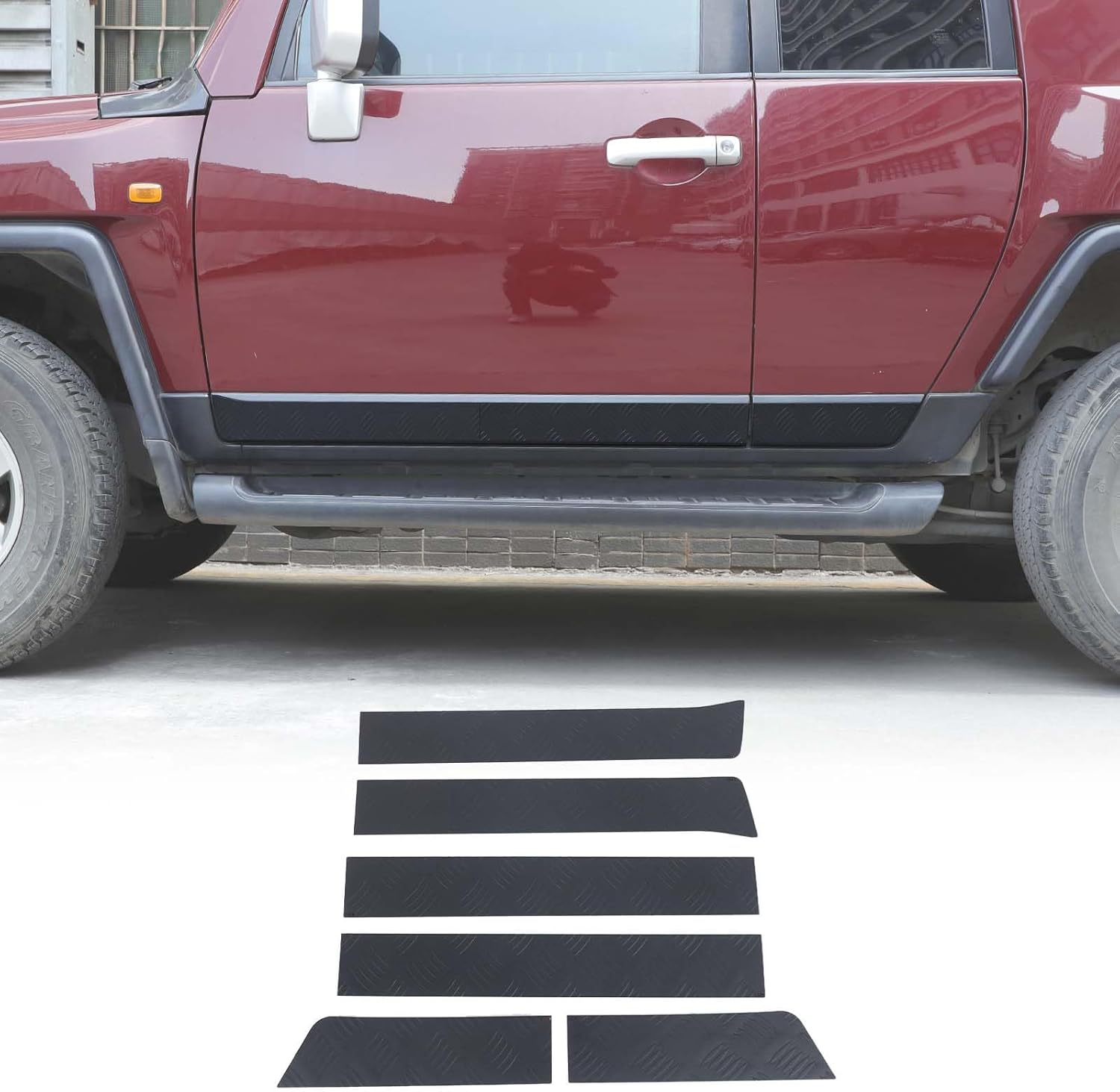 Side Door Sill Molding Trim Compatible with Toyota FJ Cruiser 2007-2021, Door Side Body Anti-Collision Strip, Exterior Body Decoration Protection Cover Accessories, 6PCS, Black