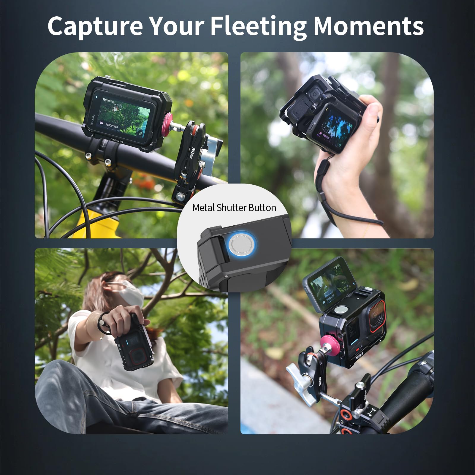 Nitze Cage pour Caméra Insta360 Ace Pro 2/ Ace Pro/Ace, Ace Pro 2 Cage avec Griffe Intégrée, Bouton d'Obturateur, Prise de Vue Verticale et Horizontale - T-IN04A