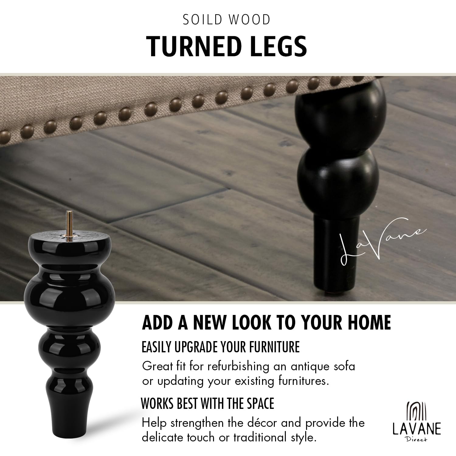 La Vane 8.5 inch / 22cm Wooden Furniture Legs - Image 2
