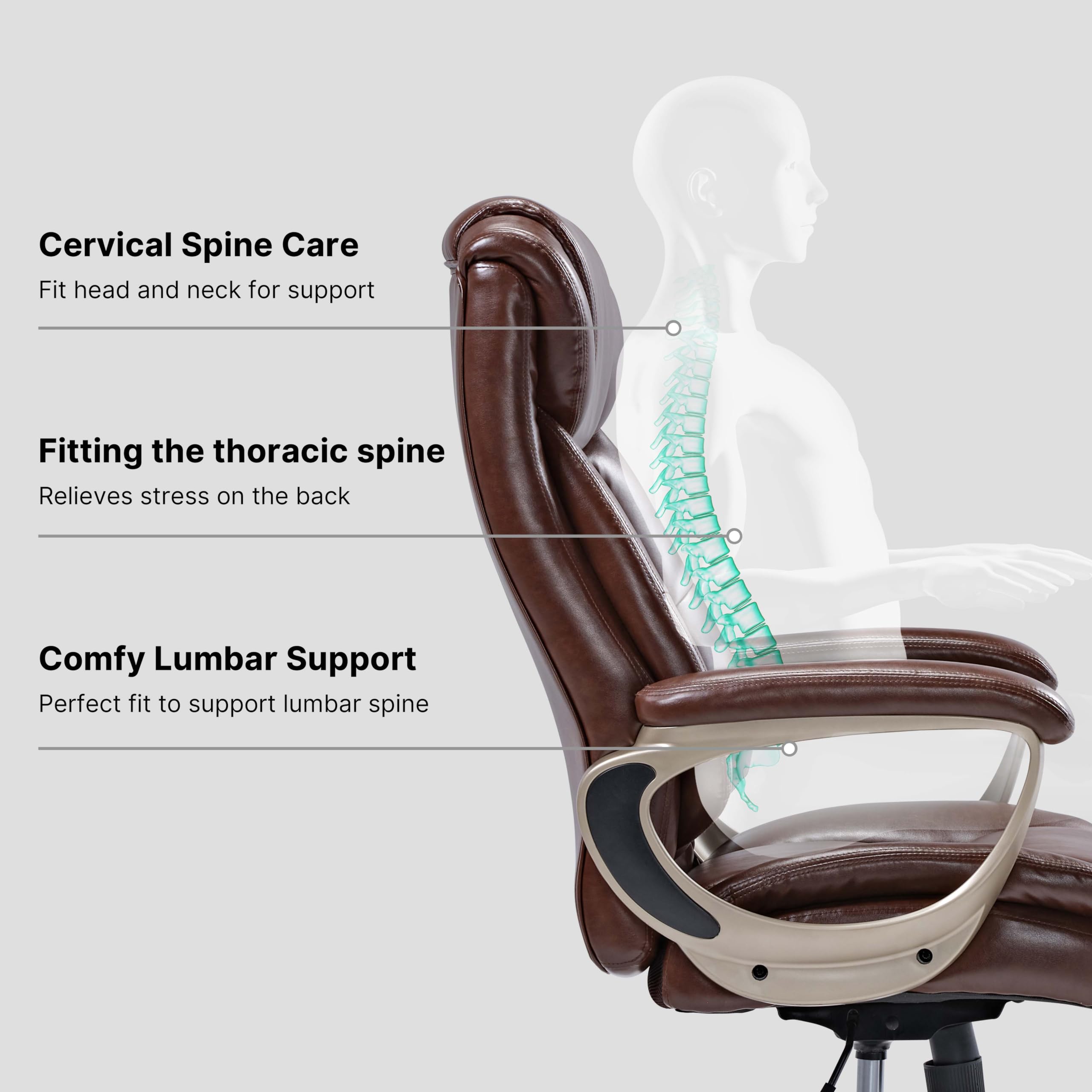 EUREKA ERGONOMIC Sedia Ufficio, Sedia Scrivania in Pelle PU con Braccioli Morbidi Seduta Extra Larga, Girevole Regolabile in Altezza, Supporto 120 KG, per Casa e Ufficio- Marrone