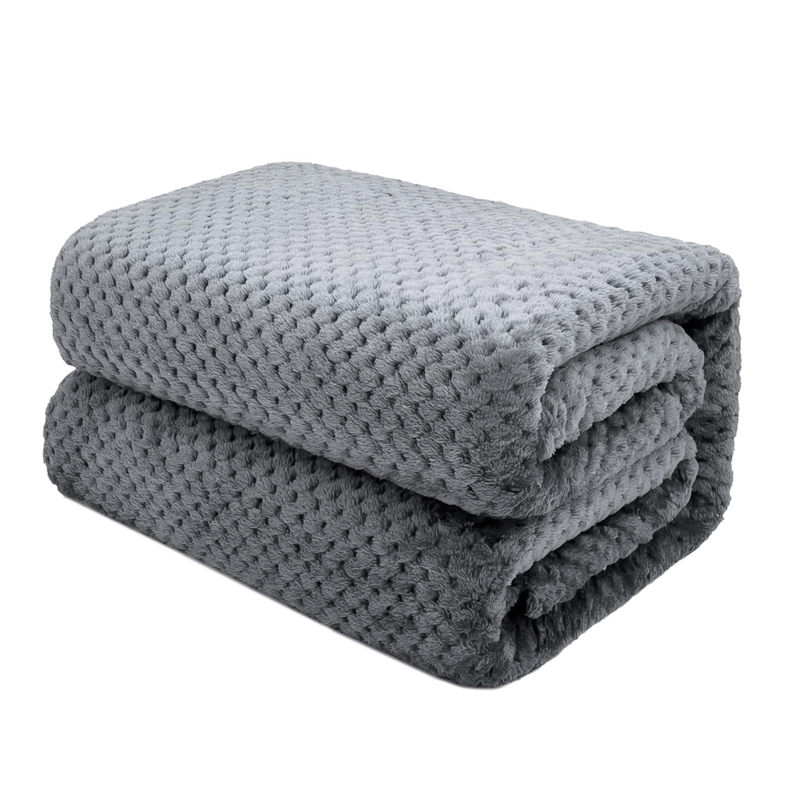 Excelente Tienda Manta Polar súper Suave y cálida de 100% Microfibra con diseño de Celosía de piña para Cama y Sofás.(Gris, 160 x 220 cm)