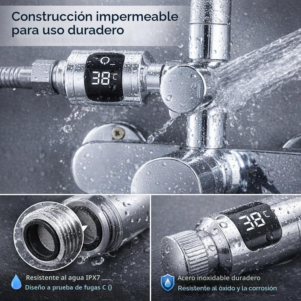 Termómetro de Ducha, Termómetro de Agua de ABS, Monitor de Temperatura para el Hogar, Cocina, Baño, Bañera