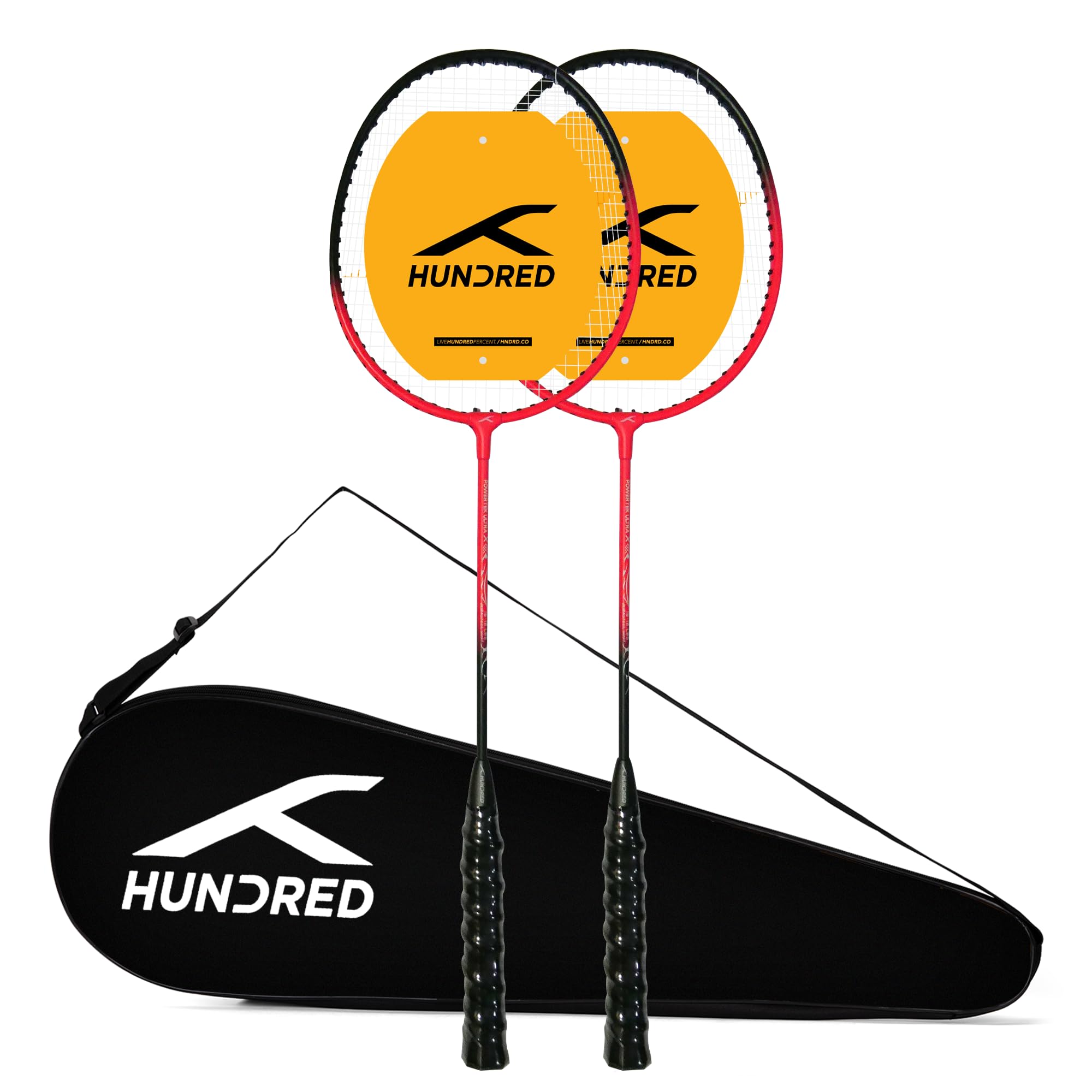 Hundred Powertek Ultra X Set of 2 Strung Badminton Racket with Full Cover | Beginner Friendly Combo