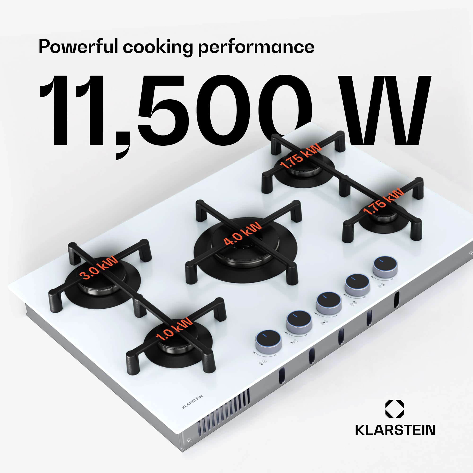 Klarstein 5-palnikowa kuchenka gazowa, 11,5 kW kuchenka gazowa do zabudowy, kuchenka gazowa ze stali nierdzewnej do kampera, 5-palnikowa kuchenka gazowa, pięciopalnikowa kuchenka gazowa, nowoczesna