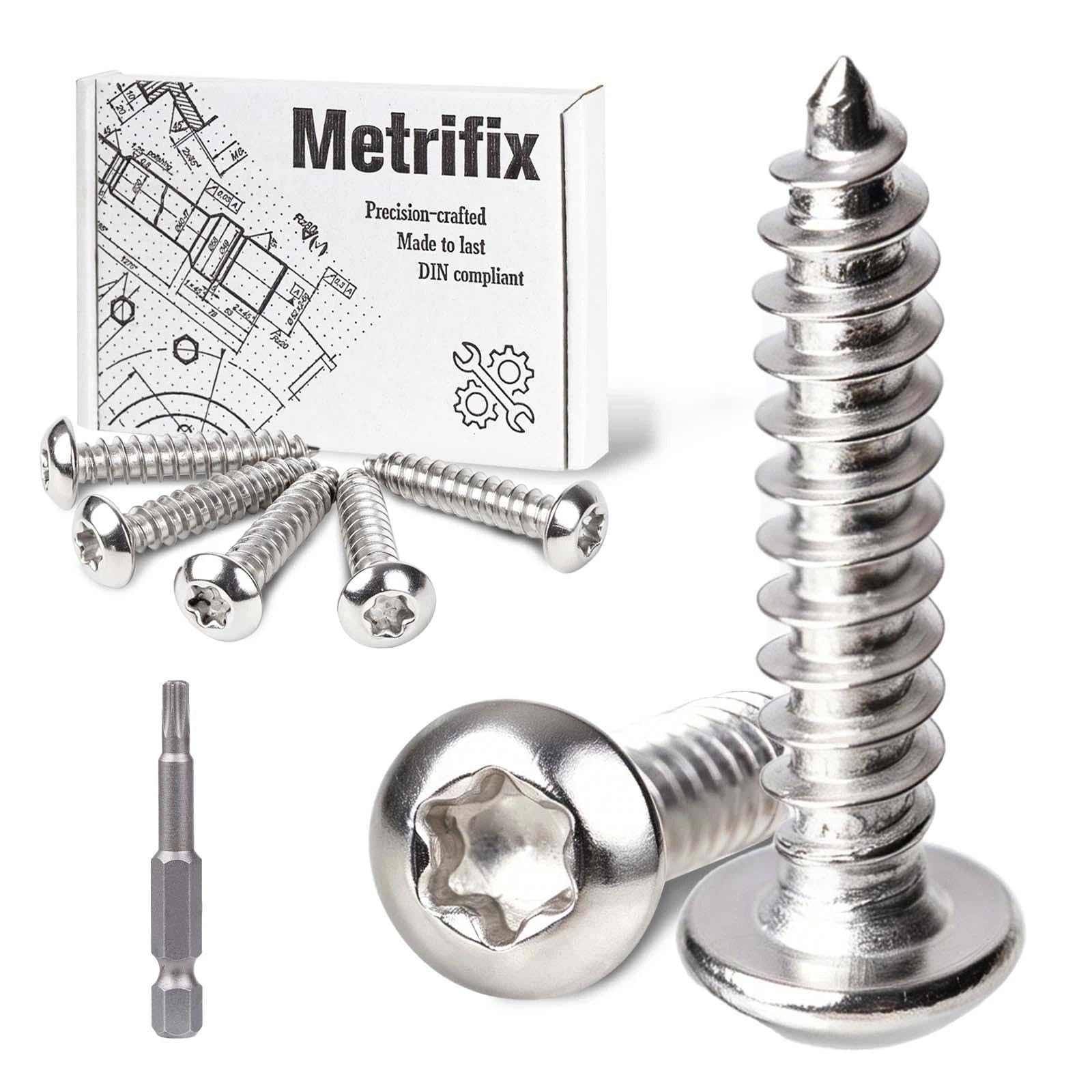 Metrifix 70 pcs Self Tapping Screws M4x35mm Stainless Steel Torx Screws