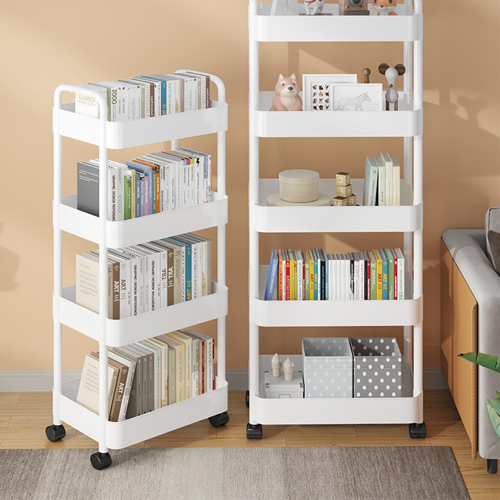 Carrello portaoggetti a 3/4 ripiani, organizer per cucina, bagno, ufficio, lavanderia, trucco, nero (bianco, 4 ripiani)