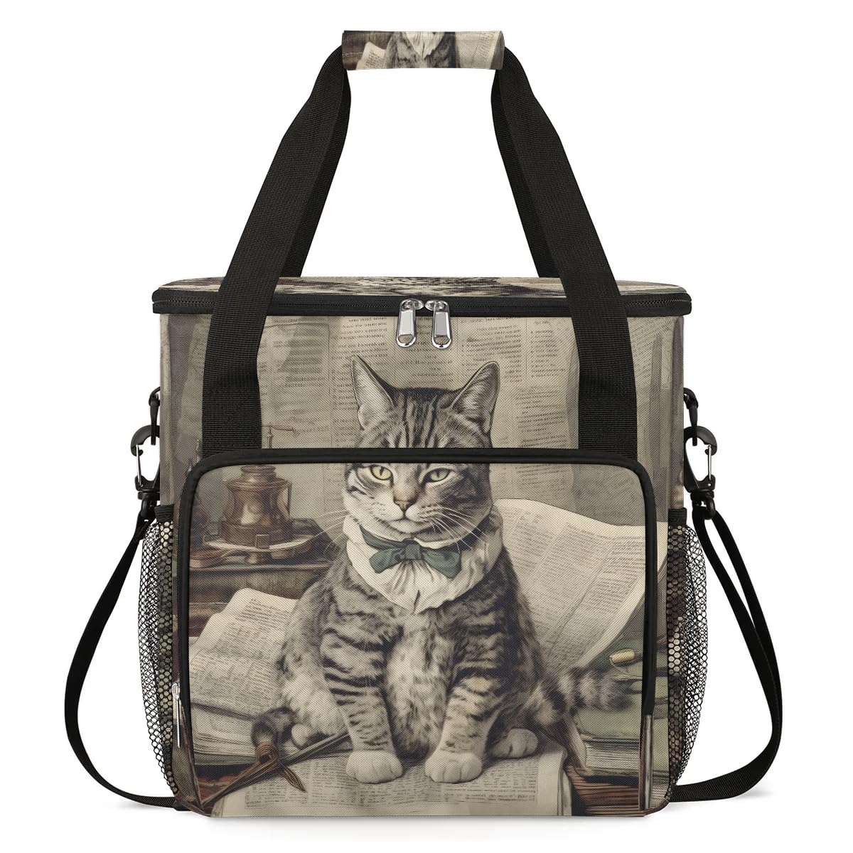 Shoblo Vintage Cat Coffee Maker Travel Bag for K-Mini or K-Mini Plus Single Serve Coffee Brewer Portable Storage Tote Case for Tarvel