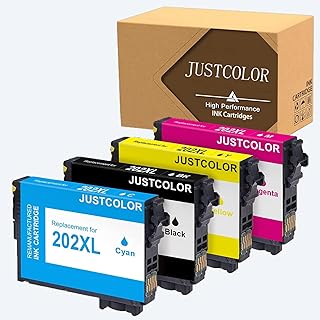 JUSTCOLOR Remanufactured Ink Cartridge Replacement for 202XL T202XL 202 XL Work for Workforce WF-2860 Expression Home XP-5100 Printer (1 Black, 1 Cyan, 1 Magenta, 1 Yellow) 4 Pack