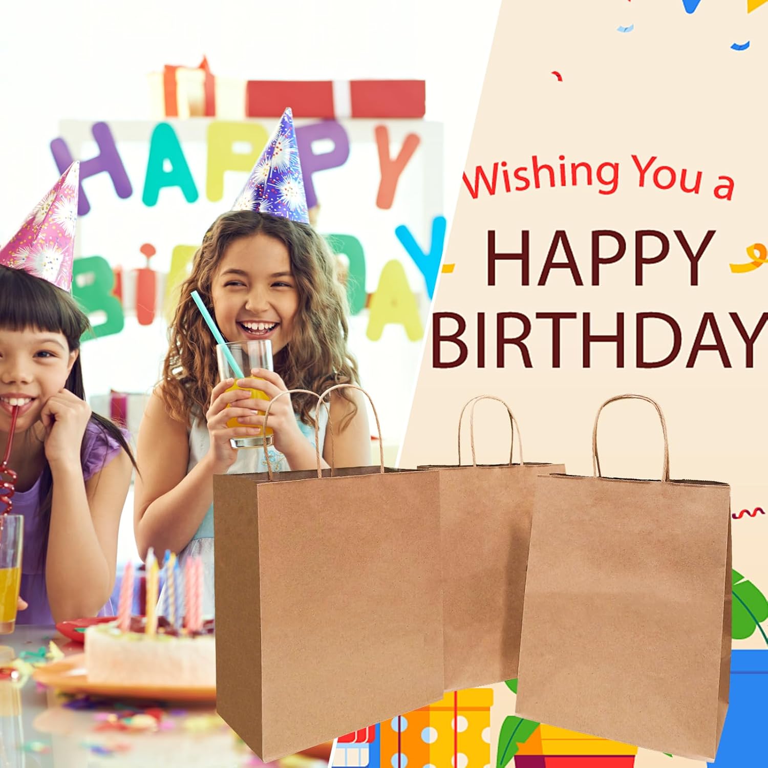 BAG BOX 25 Pcs Medium 8.25x4.3x10.6 Inch Brown Kraft Paper Gift Bags with Handles for Bulk Wedding, Party Favors, Grocery, Shopping, Retail Merchandise, Gift Sacks - Image 5