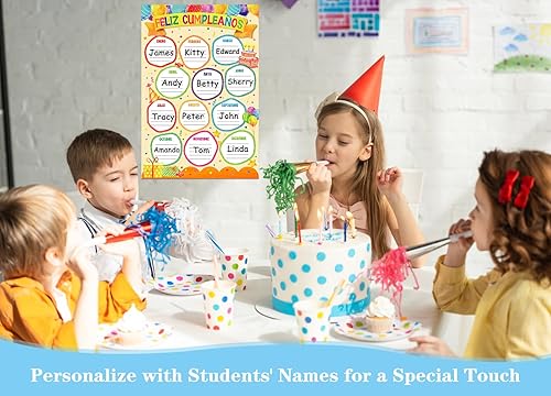 Miniatura 2 de FaCraft Tabla de cumpleaños en español para el aula, póster de feliz cumpleaños, reutilizable, impermeable, calendario de día de nacimiento,