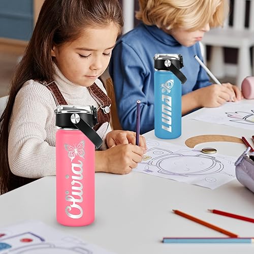 Miniatura 3 de Botella de agua personalizada para niños para la escuela, botella de agua personalizada de acero inoxidable con nombres grabados, botella de agua