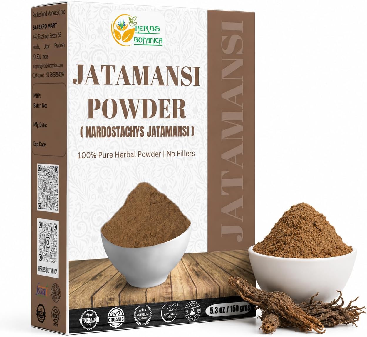Herbs Botanica Jatamansi Root Powder Natural (Nardostachys Jatamansi), Natural Spikenard for Hair Growth, Stress Relief & Ayurvedic Formulations, 5.3 oz / 150 gm