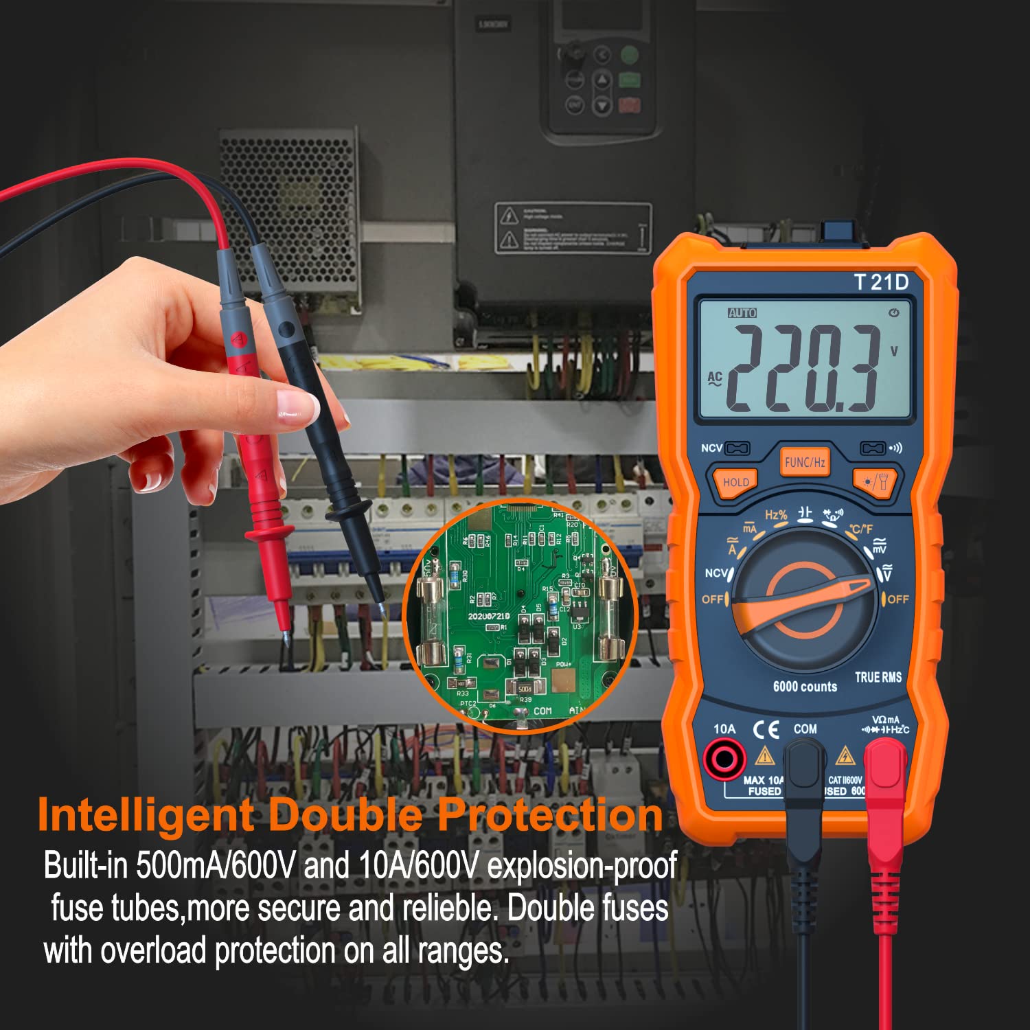 Auto-Ranging Digital Multimeter, TRMS 6000 Counts AC DC Voltmeter Ohm Volt Amp Meter, Electrical Multimeter Tester with NCV, Measure Capacitance Current Resistance Temp Continuity Diode Duty Cycle — Amazon image 8