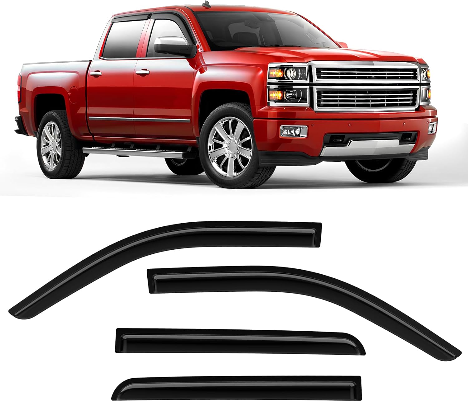 Rain Guards Fit for Chevy Silverado/GMC Sierra 1500 Crew Cab 2014 2015 2016 2017 2018, Extra Durable Tape-on Side Window Deflectors, Wind Deflectors Rain Guard Black - 4 PCS