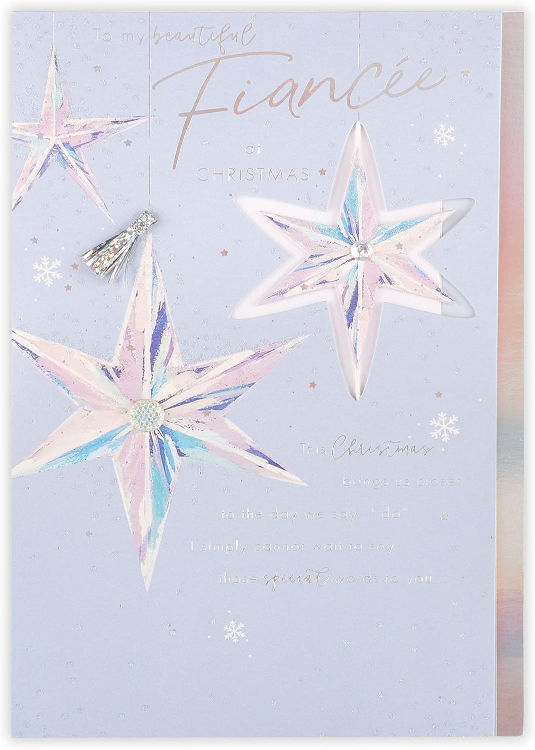 Clintons: Fiancée Silver Star Baubles Christmas Card,Multi-Colour,171 x 260,1182042