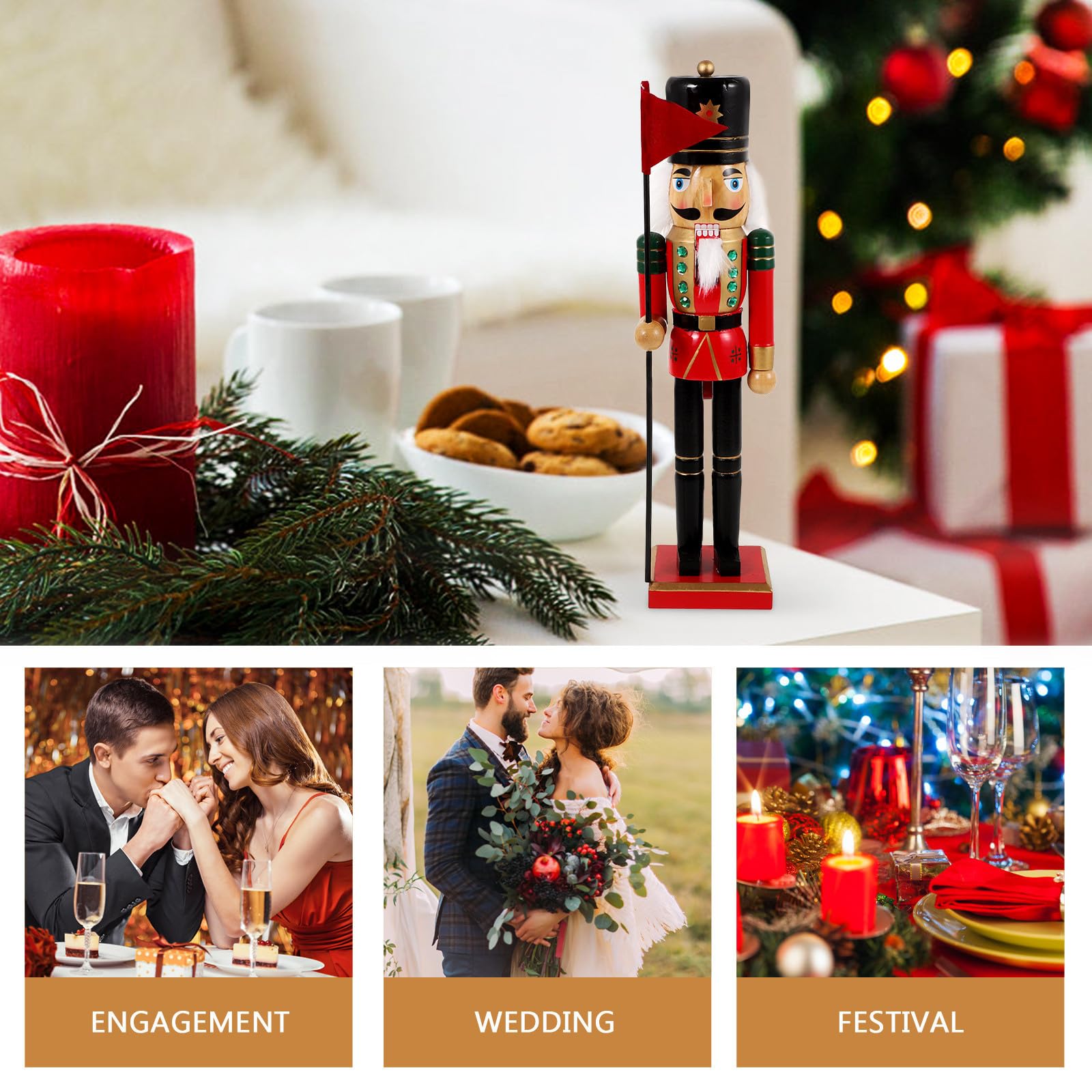 TOYANDONA 3 Piezas Cascanueces de Madera Navideños de Escritorio, Soldado