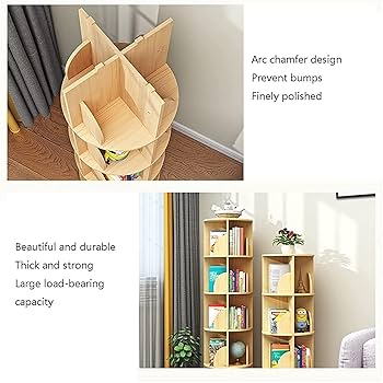 Amazon｜本棚 ウッド回転可能、多層360度回転本棚自立型コーナー