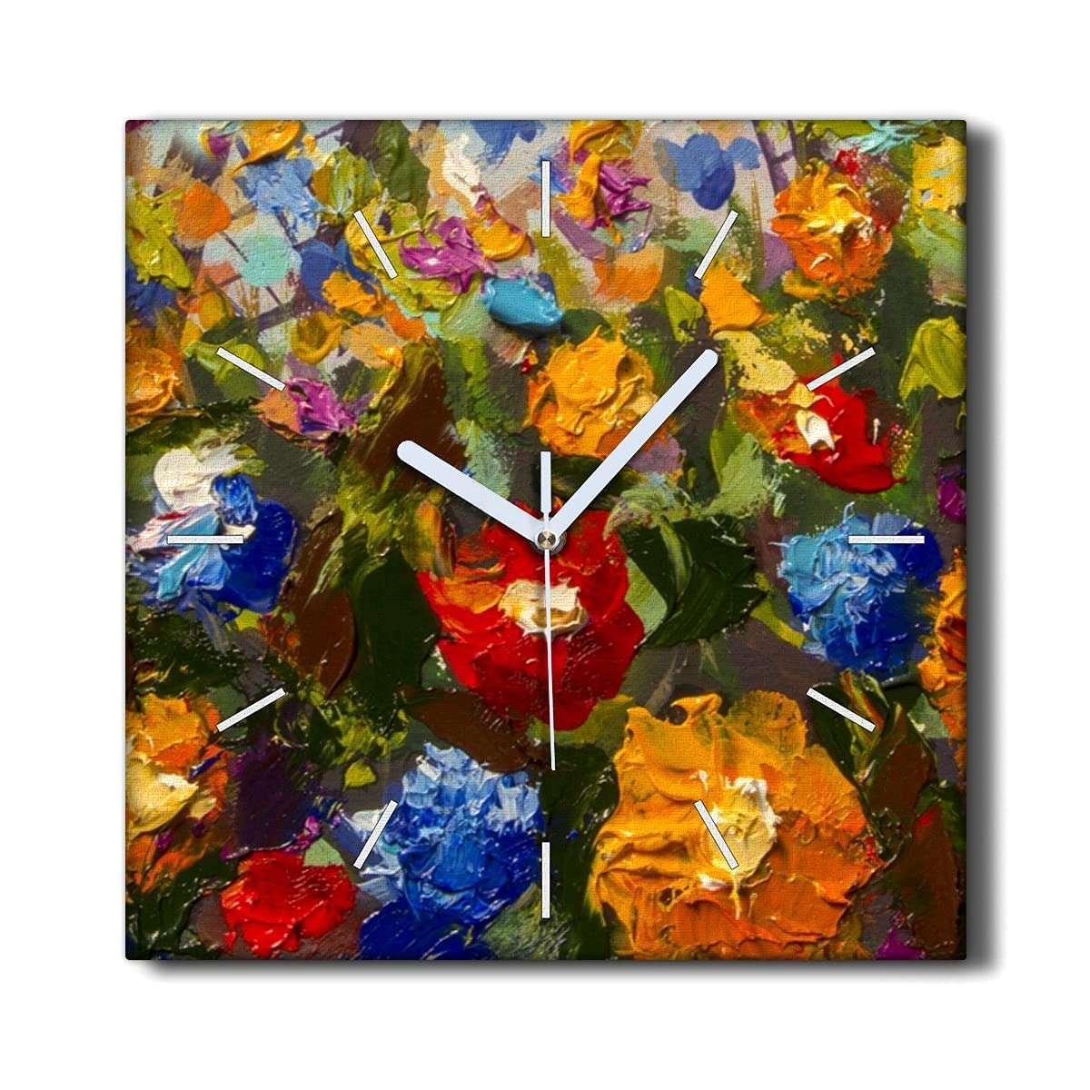 Horloge sur Toile 30x30cm Fleurs Peinture de Salon Décoration Murale
