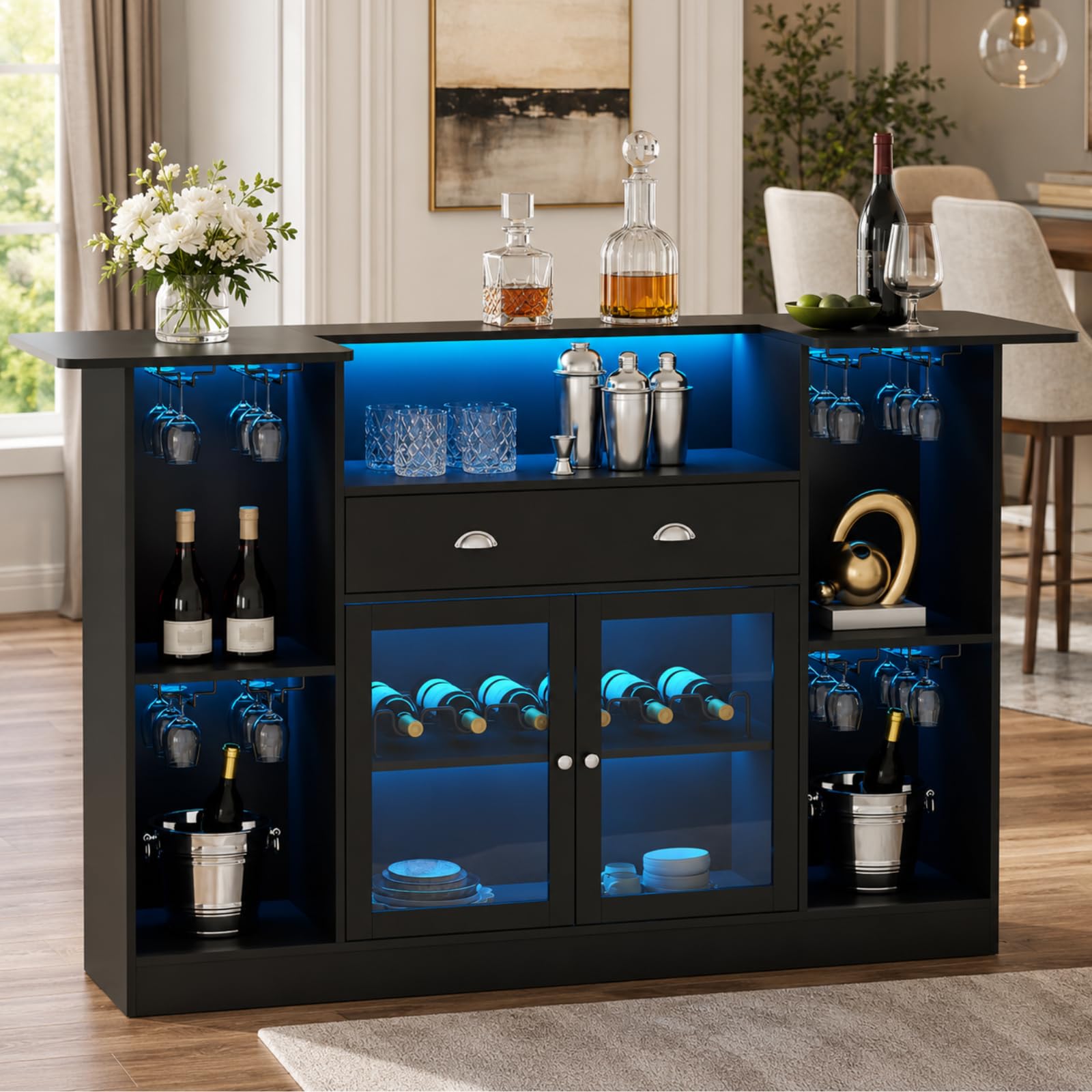 Amazon.com: Loomie Bar Table Cabinet with LED & Drawer, Mini