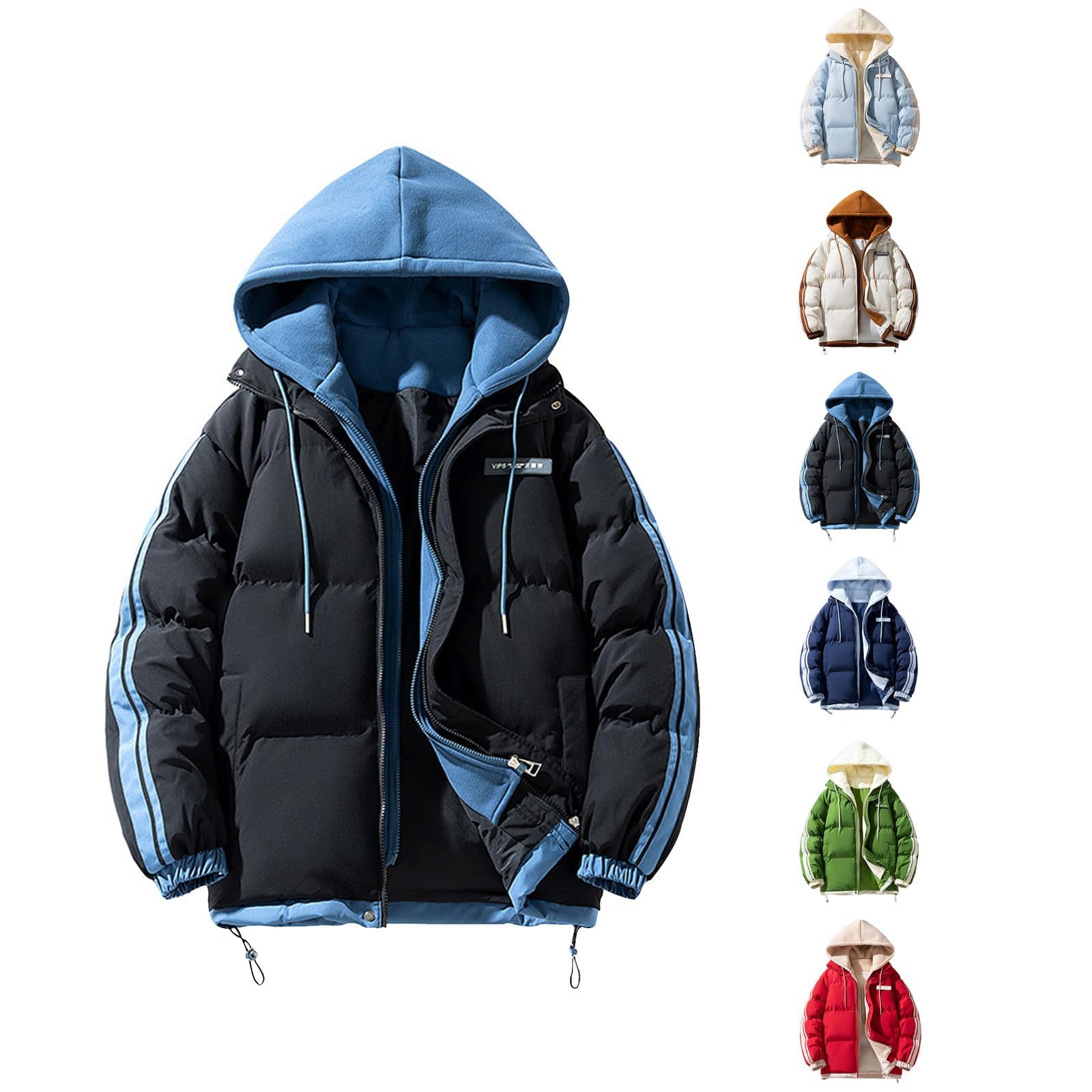 Giacca invernale da uomo Giacca trapuntata termica spessa con cappuccio Piumini allentati Blocchi di colore Inverno con tasche Y2K Streetwear Puffer Confortevole Giacche con cappuccio Cappotto
