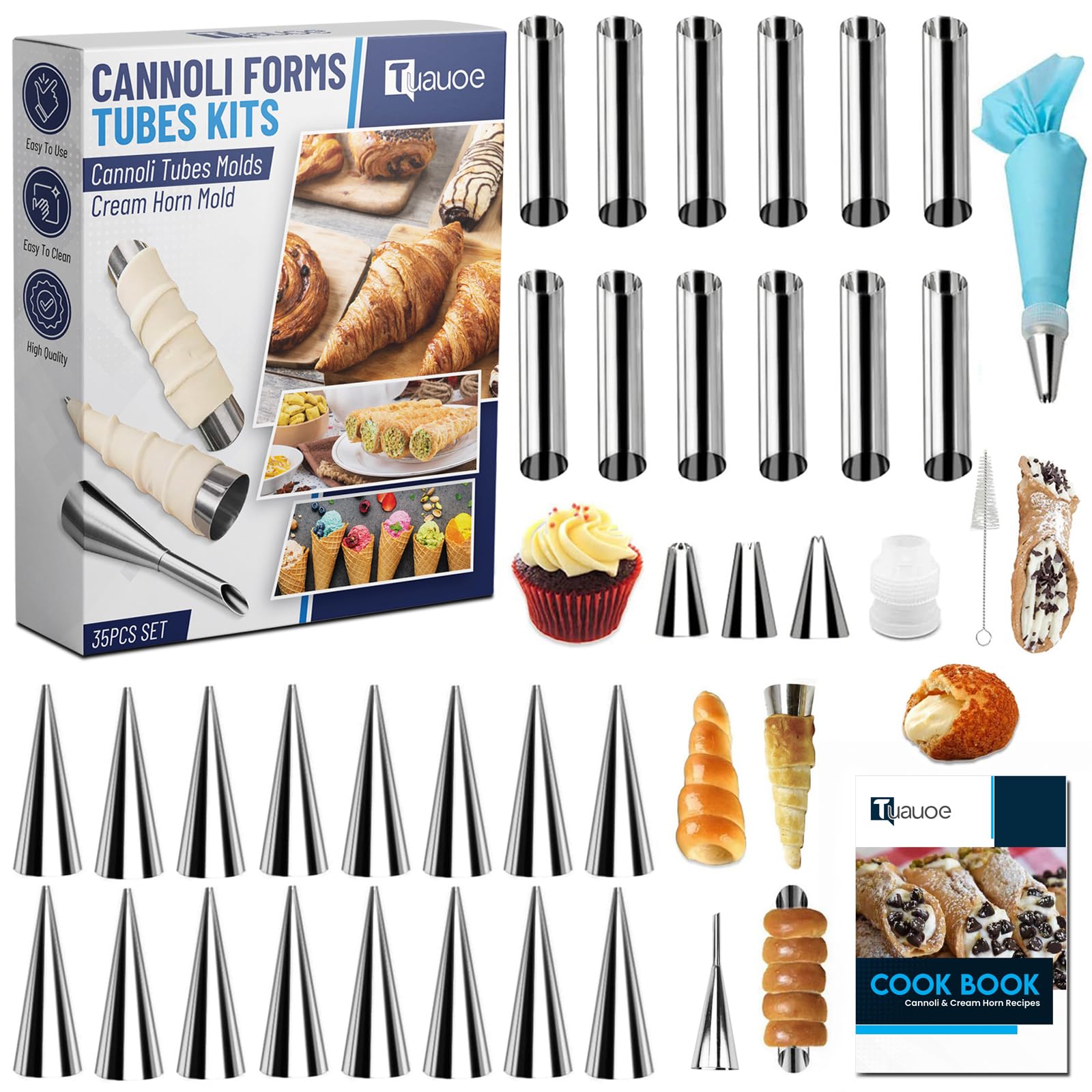Moldes de tubos de cannoli de acero inoxidable y conos para repostería danesa
