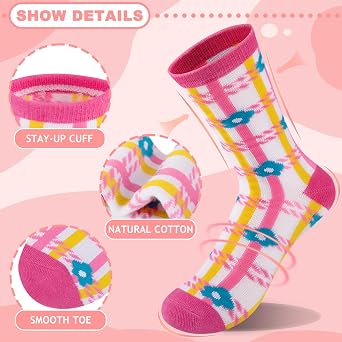 Comfoex Kids Girls Socks Novelty Funny Colorful Socks Fashion Cute Cotton Crew Socks For Kids 4-10 Years Old 6 Pairs