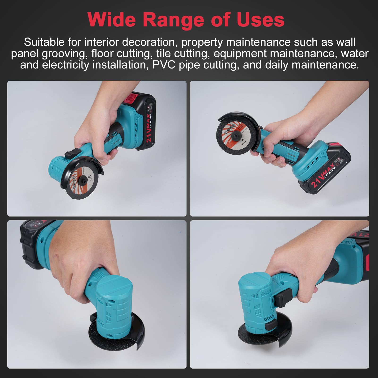 Meuleuse D'angle Sans Fil 21 V,Meuleuse D'angle Sans Balais 19000RPM,Meuleuse D'angle avec 2x1300mAh Batteries et Chargeur,Mini Disqueuse Sans Fil pour découper, meuler et polir