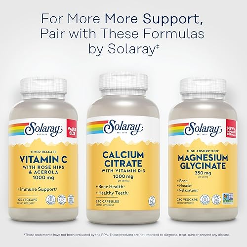 Miniatura 7 de Solaray Citrato de calcio con vitamina D3 1000 mg huesos y dientes saludables soporte para corazón músculos y nervios 60 porciones 240 cápsulas