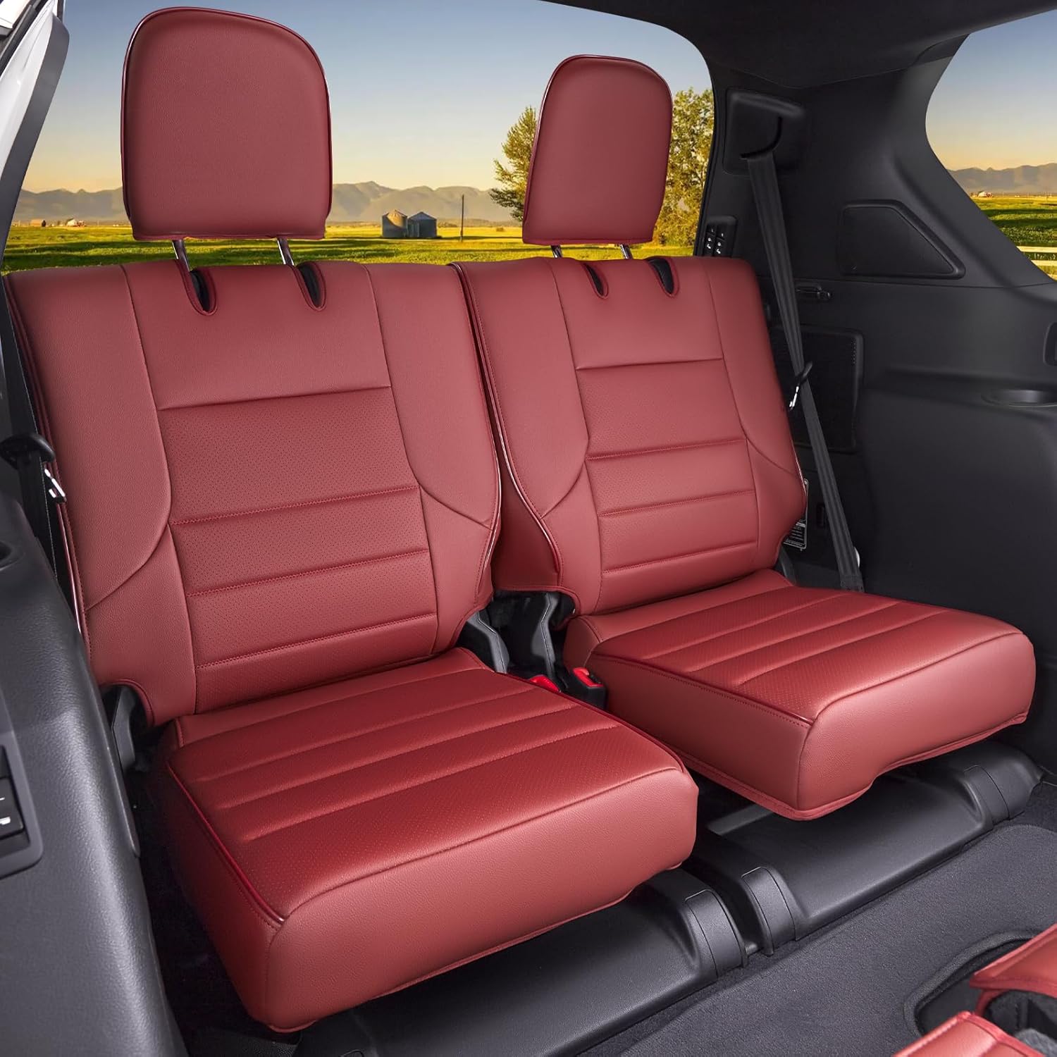 HKZ Custom Fit Seat Covers for Lexus 2012-2023 GX 460 (2nd Row Bench Seat) - 2-Row Full Set Leather Seat Protector,Burgundy
