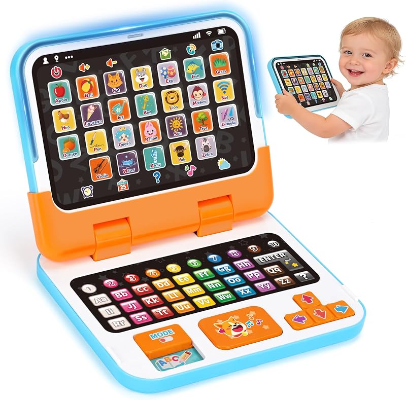 2-in-1 Learning Laptop with Music & Sound for 1 2 3 Years Old Boys Girls | Learning Laptop Tablet for Toddlers Ages 2-4, Early Educational Laptop with a Detachable Tablet, Gifts for Age 12-18 Months