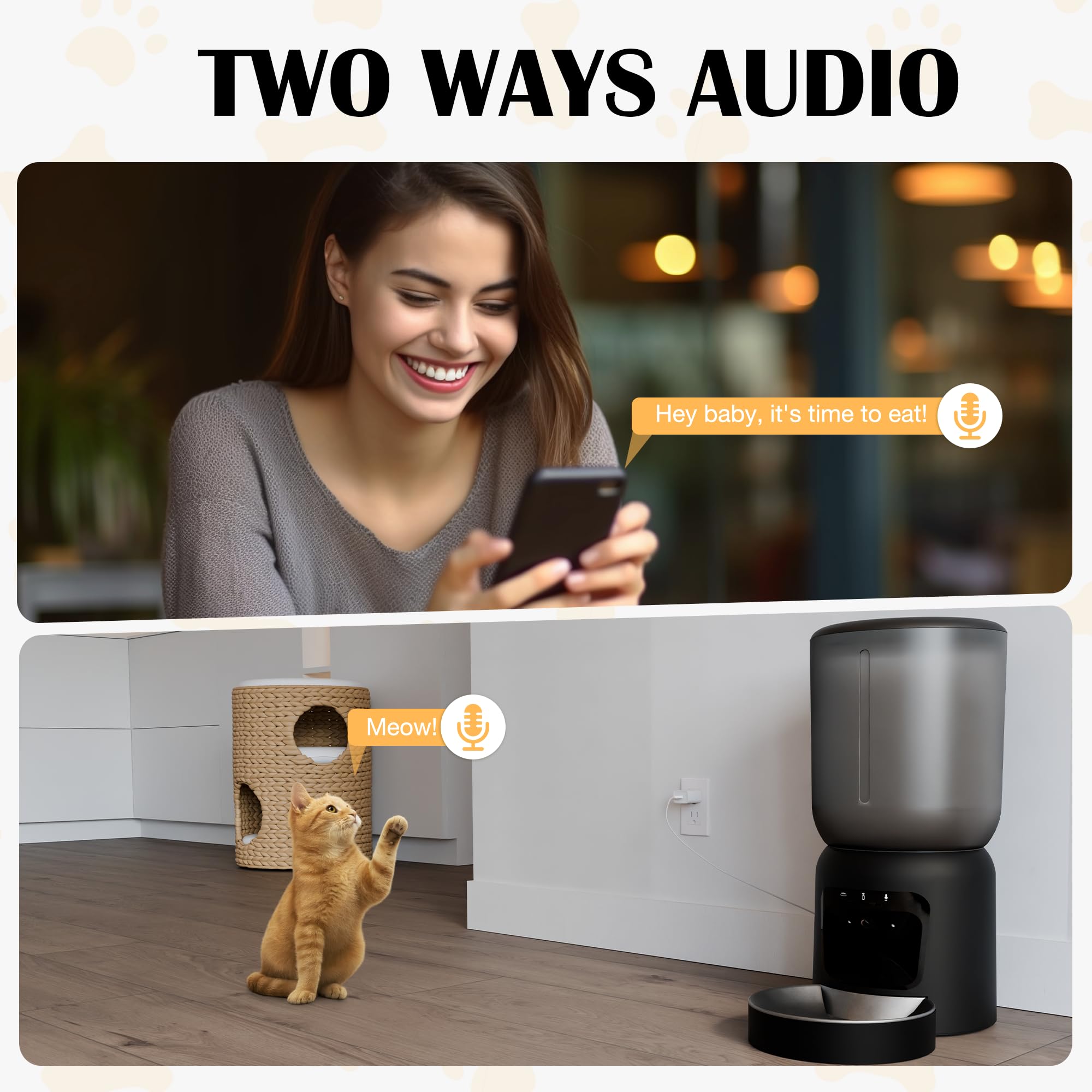 Automatic Cat Feeder with 2K Camera, 5G WiFi Smart Pet Food Dispenser for Cats & Small Dogs, 6L Large Capacity Timed Auto Feeder with App Control, Night Vision, 2-Way Audio & Detachable Design (White) - image 4