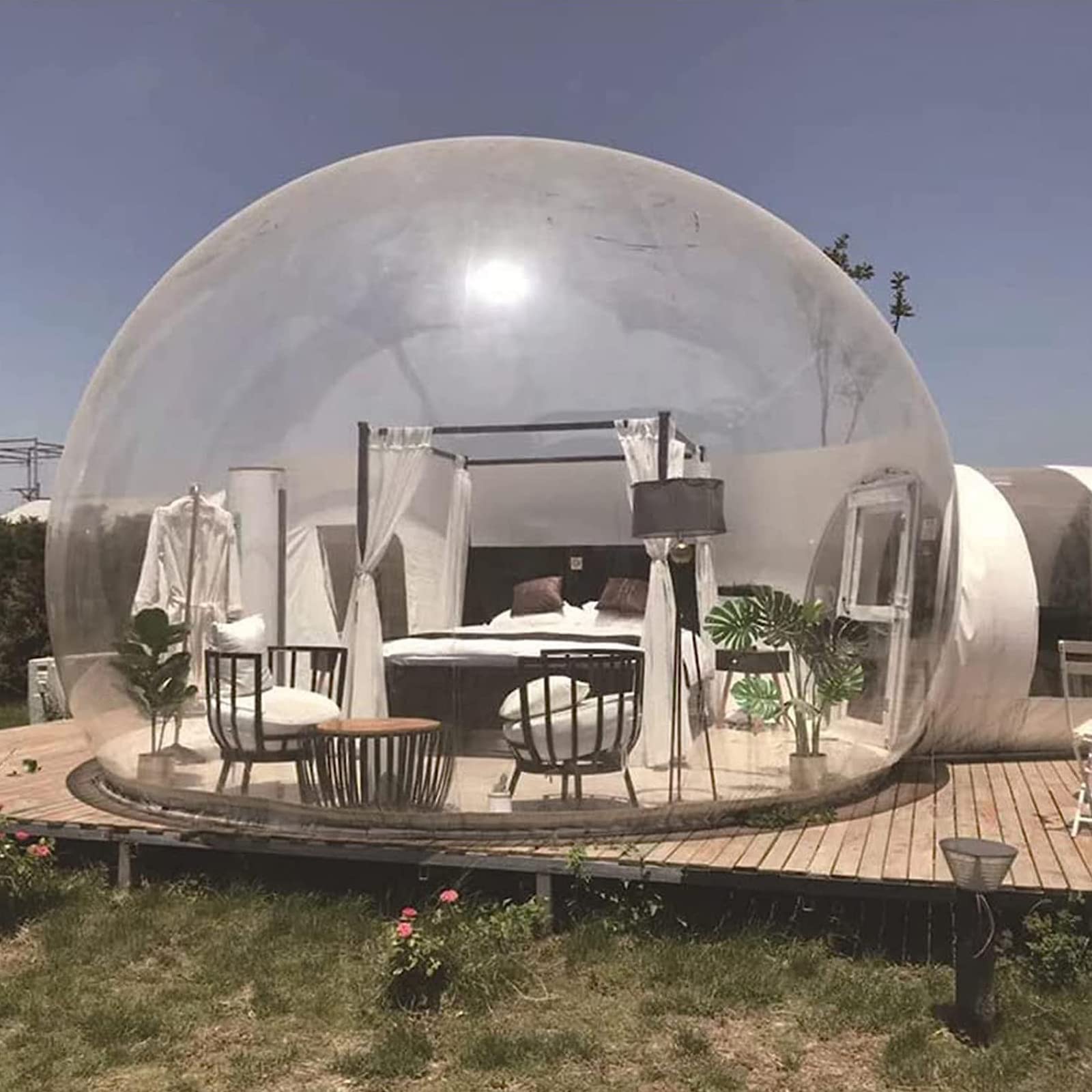 Tenda a Bolle Gonfiabile, Tenda da Campeggio di Lusso con Cupola a Bolle Trasparente, Tenda da Campeggio per Interni ed Esterni Antipioggia per 3-5 Persone
