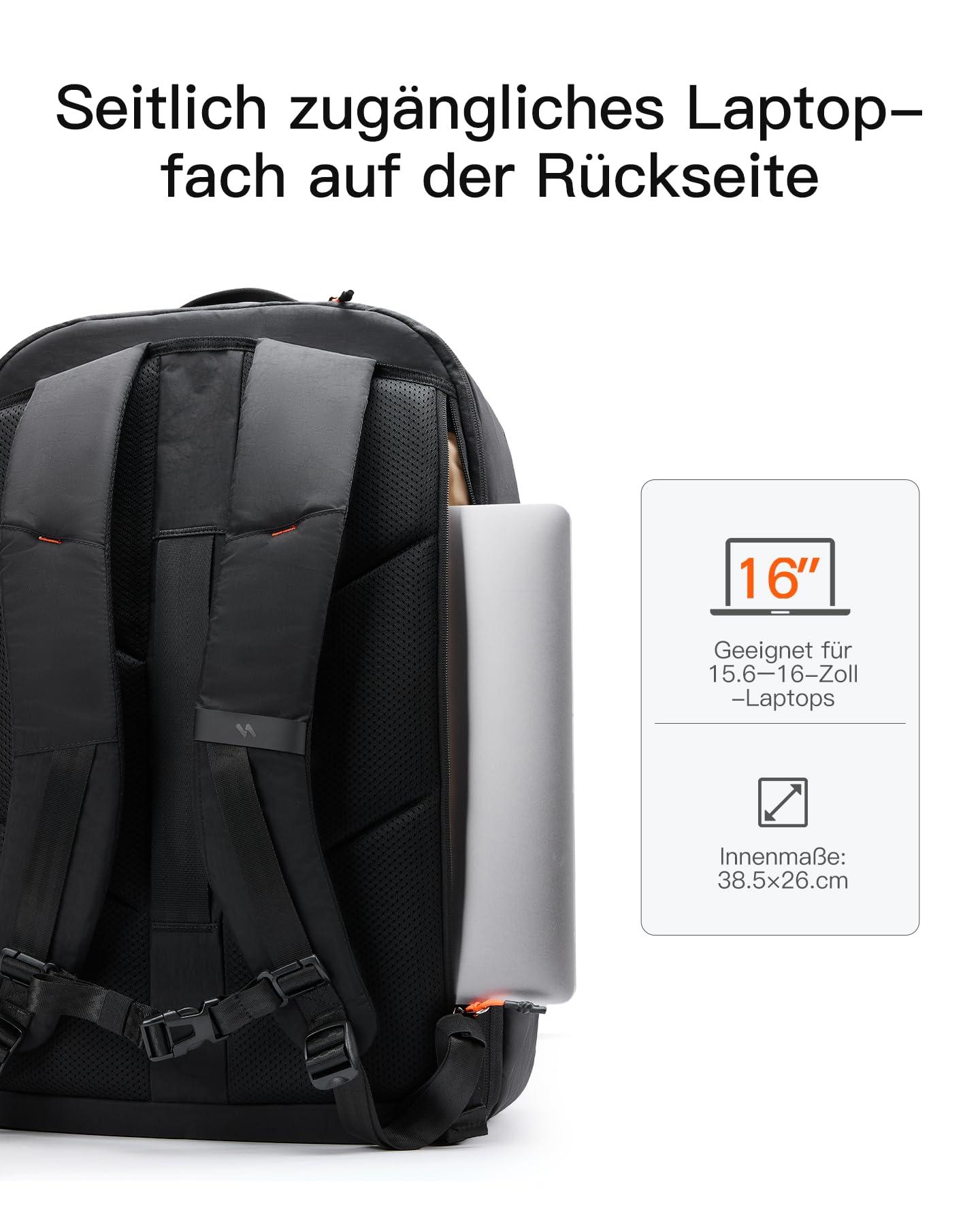 Inateck Leichter Reiserucksack 38.5-46L, Erweiterbarer Handgepäck Rucksack | Spritzwassergeschützt TSATravel Backpack Herren für 16 Zoll Laptop, Hauptfach um 180° öffnen, für Business, Weekender Trip