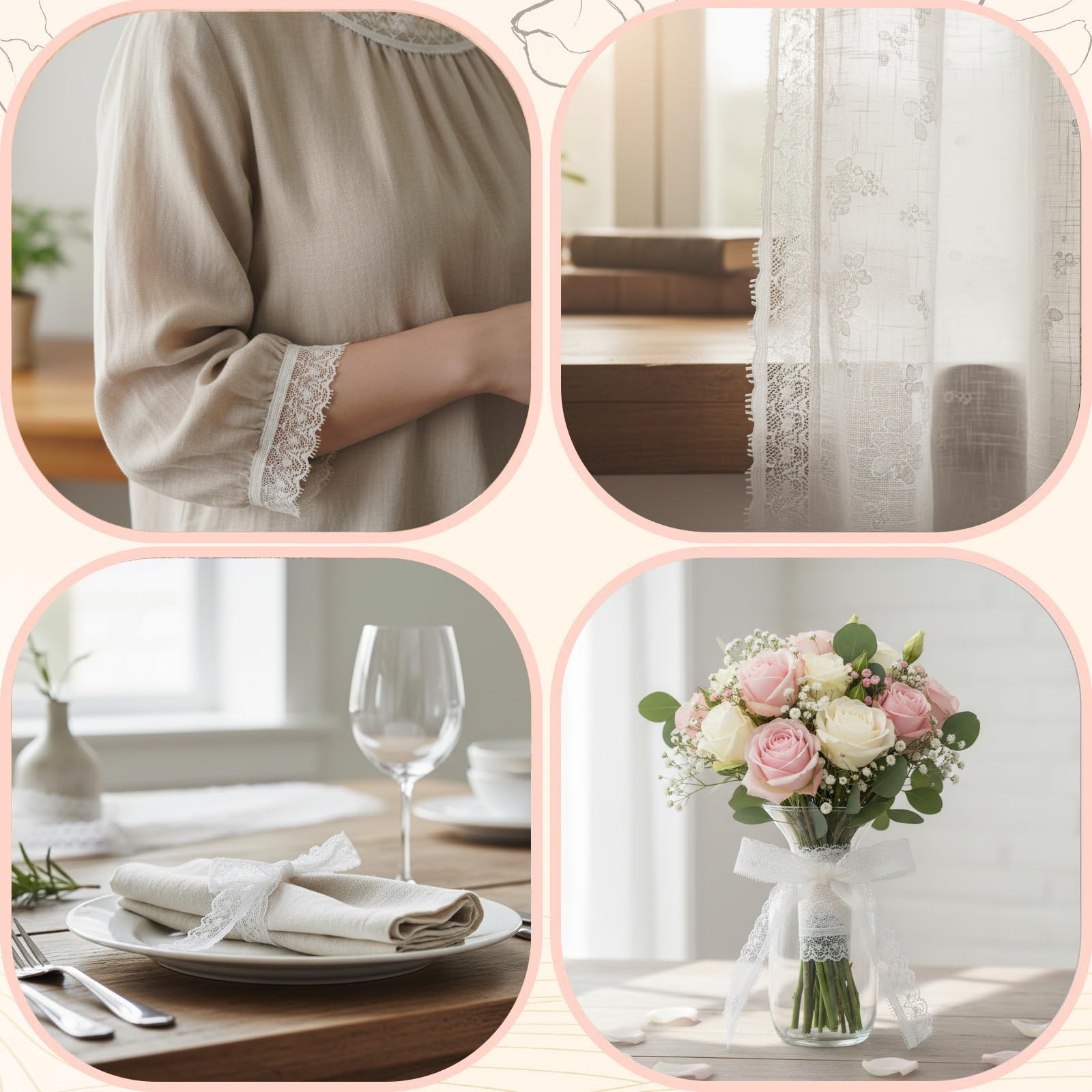 1.3CM x 10 Yards White Stretch Lace Trim,Elastic Floral Crochet Cotton Lace Ribbon for DIY Sewing, Bridal Wedding Dress Decoration, Crafts, Christmas Gift Wrapping