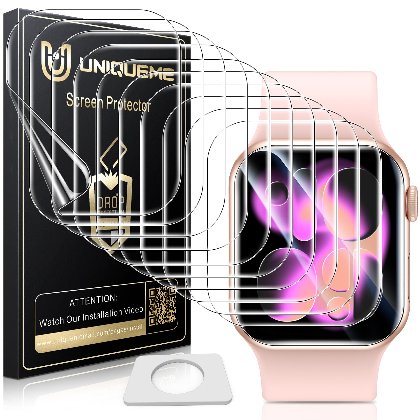 UniqueMe für Apple Watch Series SE3/SE2/SE/6/5/4 40 mm - 10 Stück Folie | Flexible TPU Schutzfolie für Apple Watch 40mm Displayschutz, Blasenfreie, Weich HD Klar Displayfolie, Volle Abdeckung