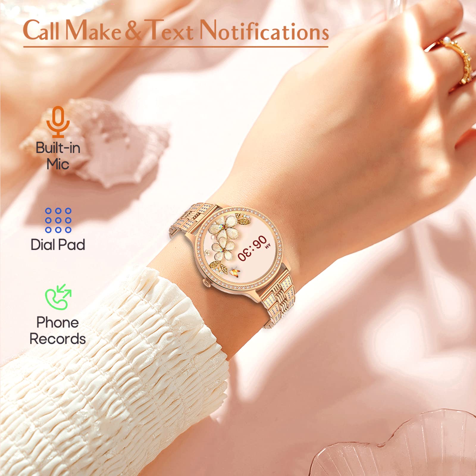 Nemheng Smartwatch Mujer con Llamada y Whatsapp，Elegante Reloj Inteligente con Oxímetro(SpO2) Pulsómetro Seguimiento Menstrual Monitor de Sueño Pulsera Actividad Mujer para Android iOS