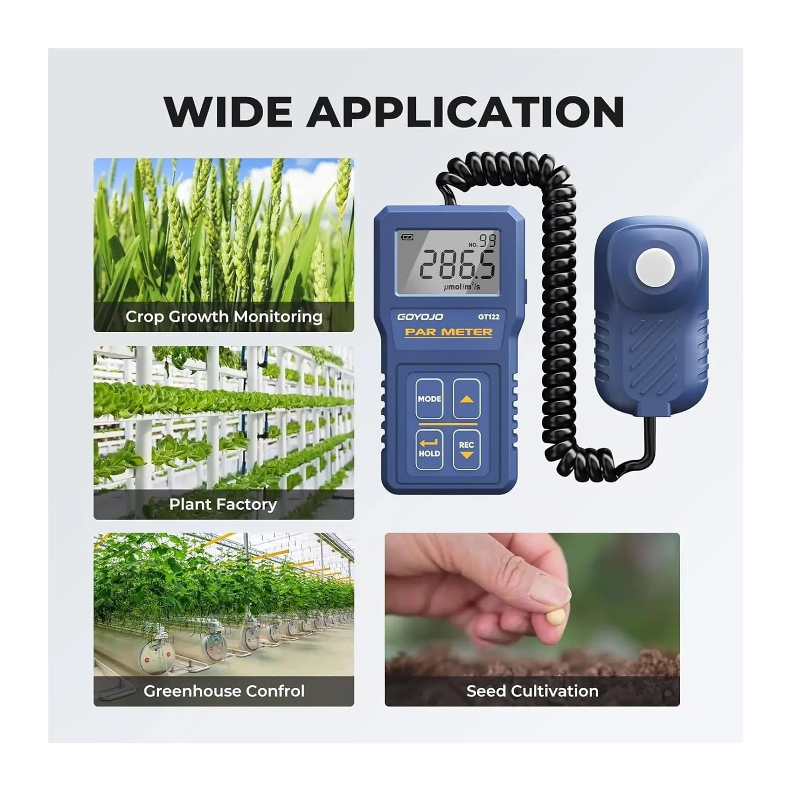 Medidor de potencia óptica, Medidor De Luz For Invernaderos Plantas PAR For Hidropónicos PPFD Medición Intensidad Alta Precisión 400-700 Nm