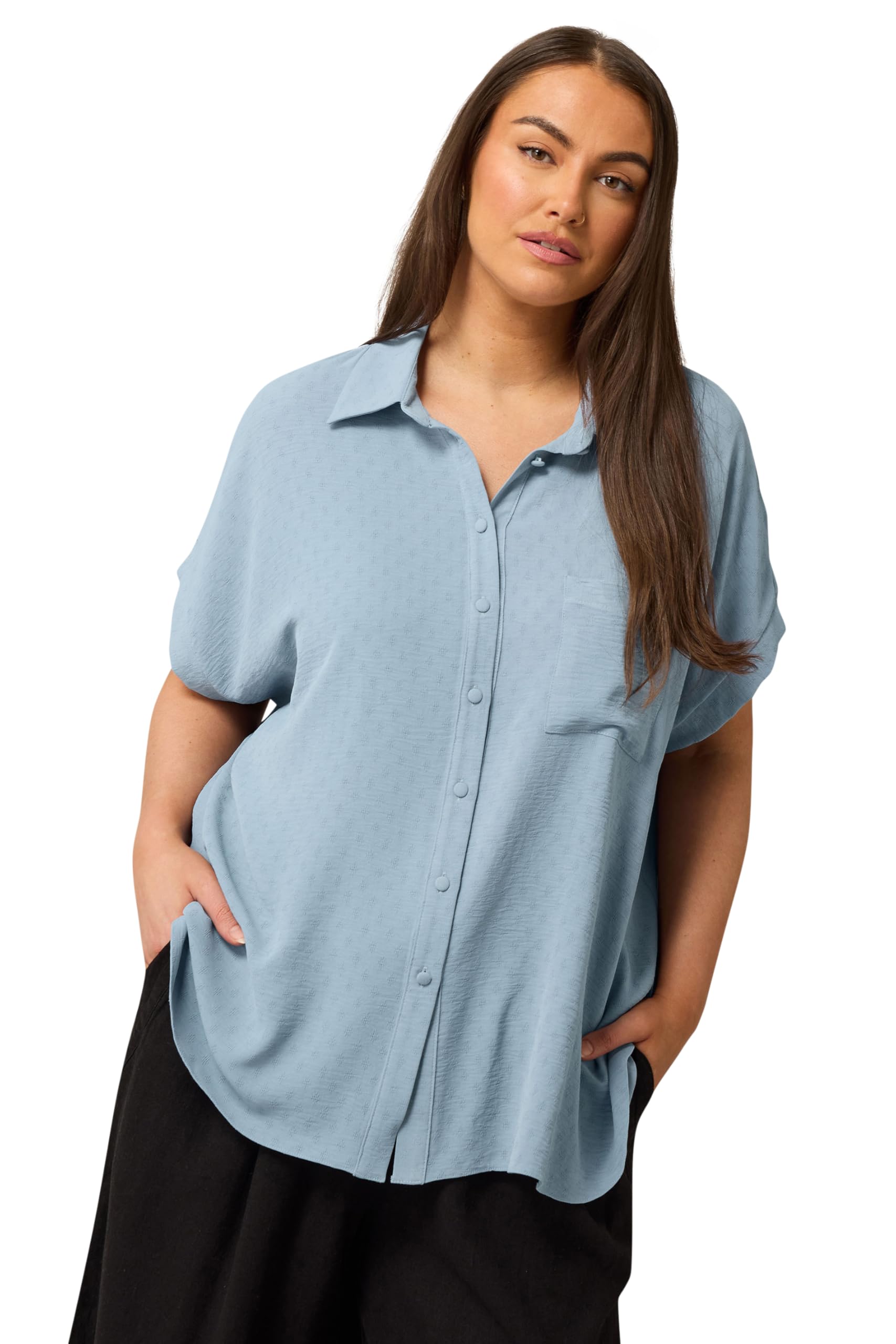 Evans Women's Blue Plus Light Grownon Sleeve Blouse Size 26-28