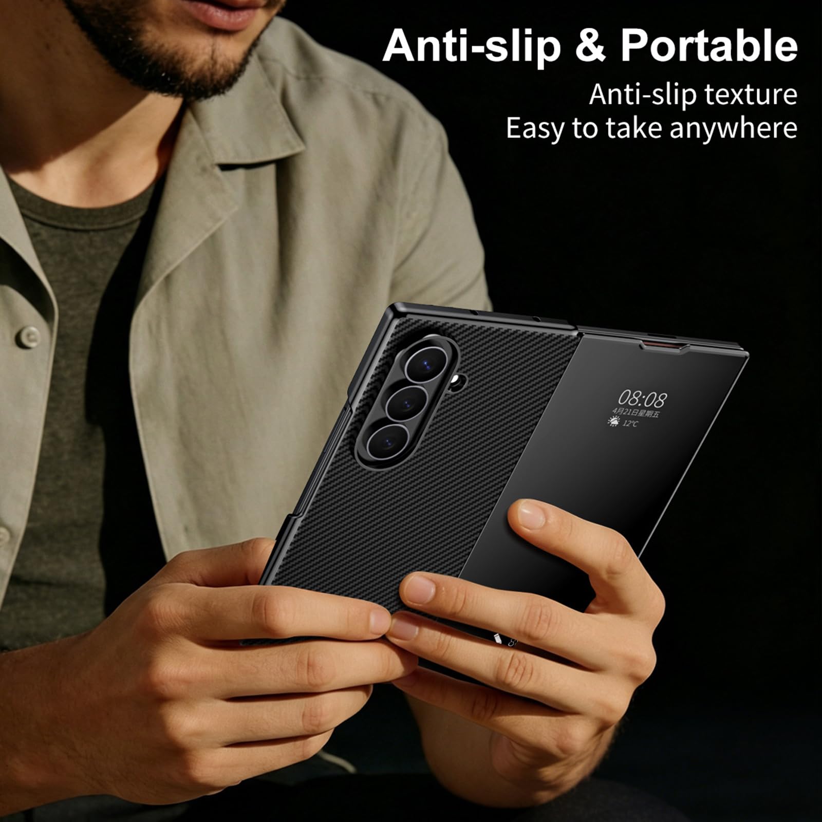 Ribaltabile Custodia per Samsung Galaxy Z Fold 8 Ultra, Chiaro Finestra | Fibra di Carbonio Modello Pelle Placcatura Specchio Cover con Funzione Supporto S-Pen Slot Caso,D'oro,Fold 8 Ultra