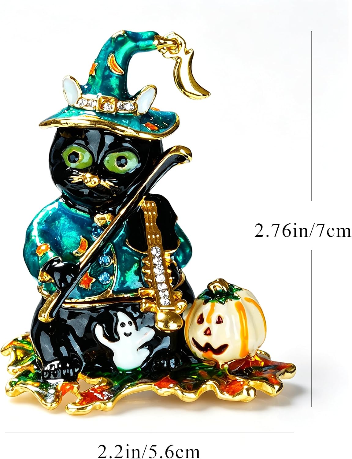 YU FENG Enamel Trinket Box Set, Crab & Black Cat Witch Collectible Hinged Jewelry Figurine Box for Rings Earrings, Home Table Decor & Holiday Gift image 2