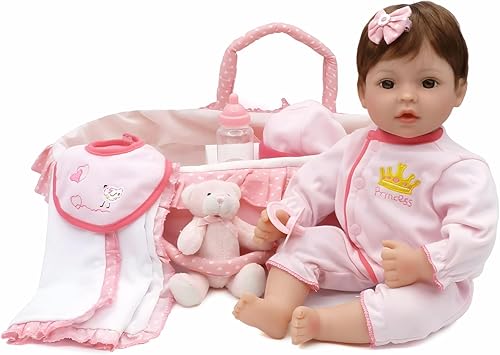 CHAREX Muñecas de bebé Reborn – Muñeca realista de 18 pulgadas, cuna rosa, hecha a mano, realista, realista, de silicona, regalo suave con