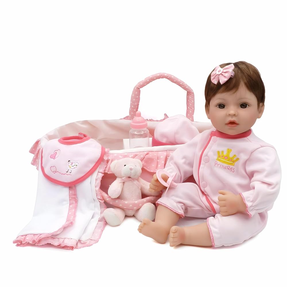 CHAREX Reborn Baby Dolls - 18 inch Realistic Baby Doll Pink Cradle Baby Girl Handmade Lifelike Weighted Realistic Silicone Baby Doll Soft Gift with Accessories for Kids Age 3+