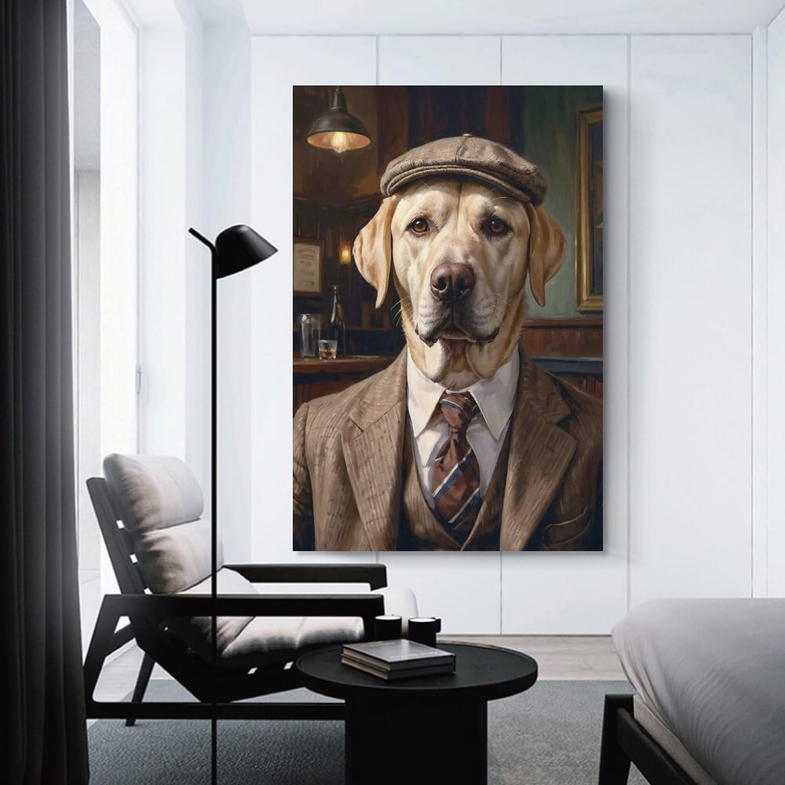 Junmoney Unframe-Blonde Labrador Dog Wearing A Suit In The Pub Canvas Wall Art Blonde Labrador Dog Wearing A Suit In The Pub, 24X36inch(60X90cm), For Living Room, Bedroom, Office Or Hallway, Decorative Artwork With Broad Appeal