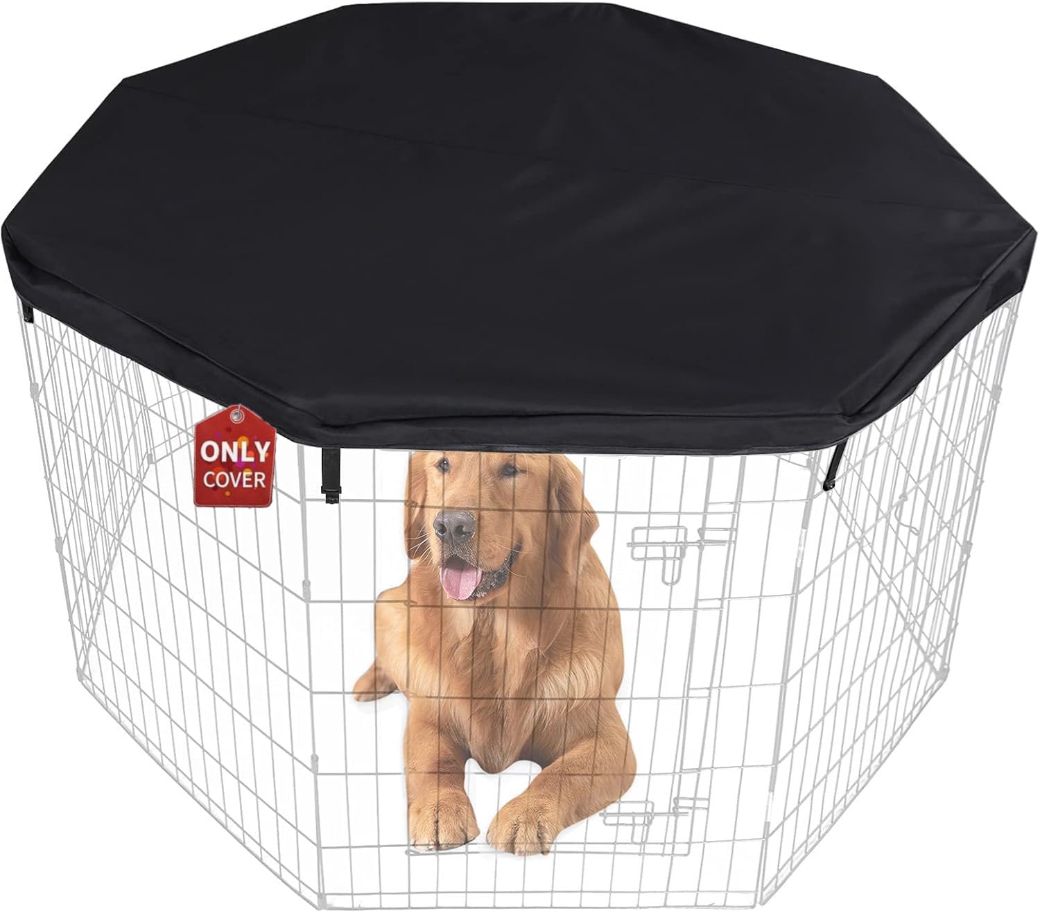 HiCaptain Pet Playpen Top Cover for Indoor and Outdoor Use - Escape-Proof and Sunshade Shield Protector Fits for 24 inches Wide 8 Panel Dog Crate Pen (Black)