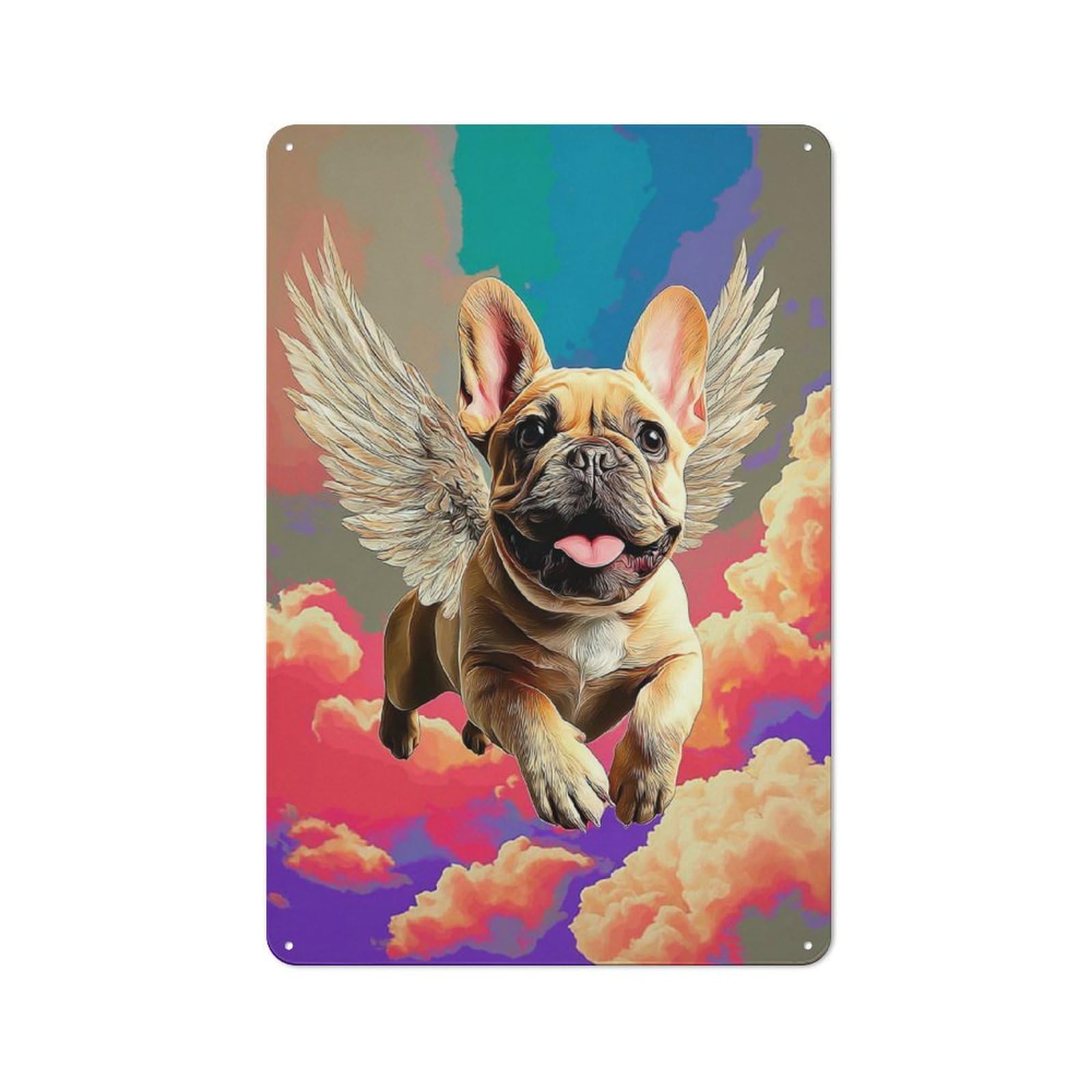 Junmoney Angel Pup In The Sky Decorative Tin Sign With Design 30X20cm, Farmhouse Cottage Wall Art For Farmhouse Kitchen, Pantry Or Dining Area