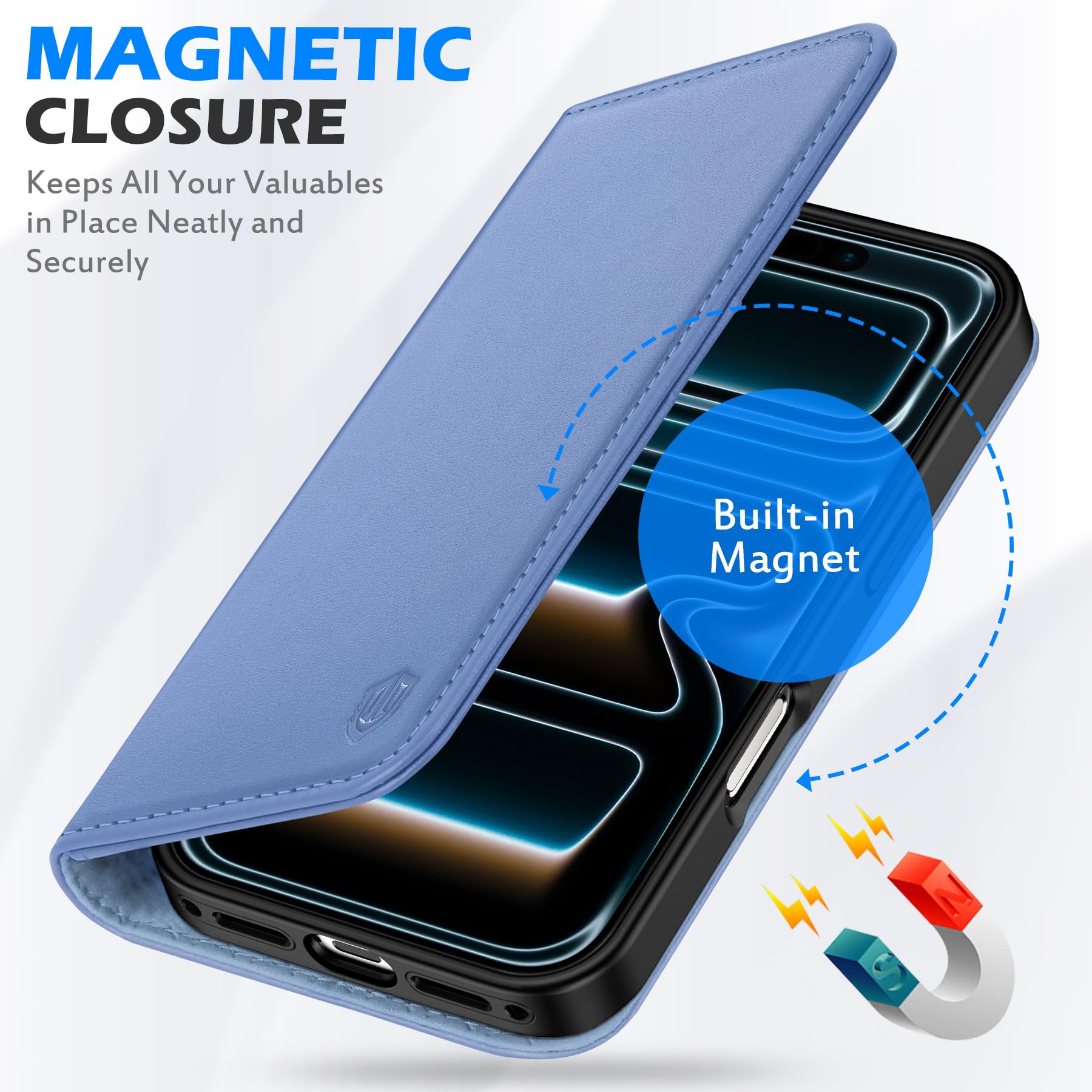 SHIELDON Funda de Cuero Genuino para iPhone 17 6,3 Pulgadas 5G 2025, Cartera [Ranuras para Tarjetas][Bloqueo RFID] Billetera Capa Protectora Leather Wallet Case, Púrpura Glicina